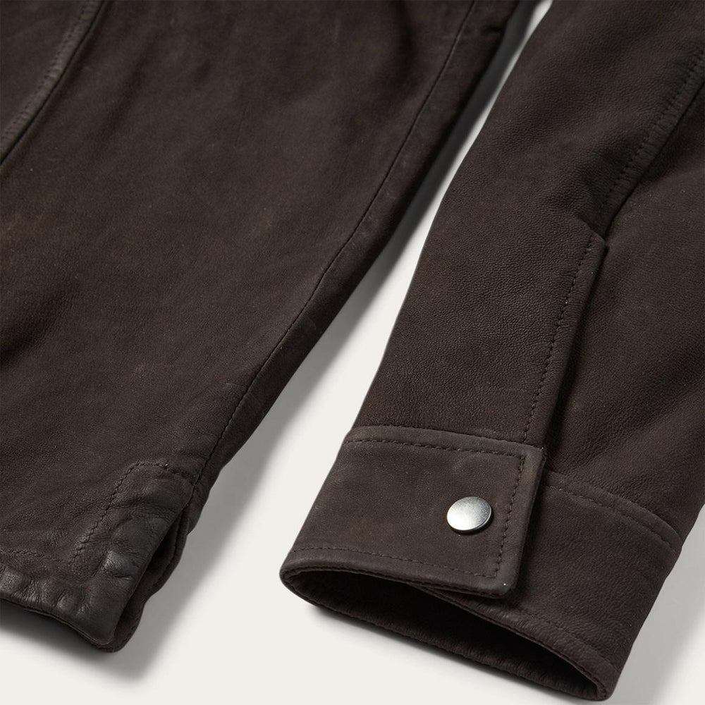 Leather Western Shirt Jacket Brown | Men Stetson Jackets