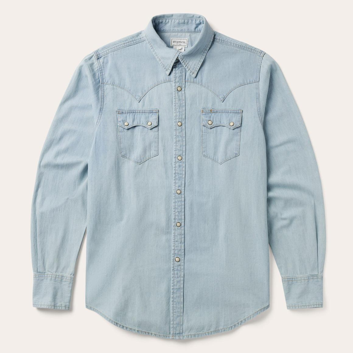 Light Blue Denim Western Shirt Blue | Men Stetson Denim Shirts