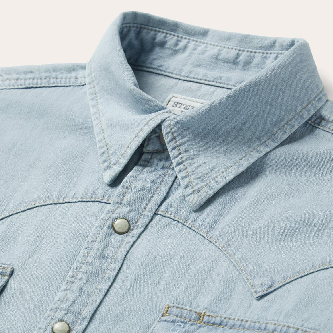 Light Blue Denim Western Shirt Blue | Men Stetson Western Shirts