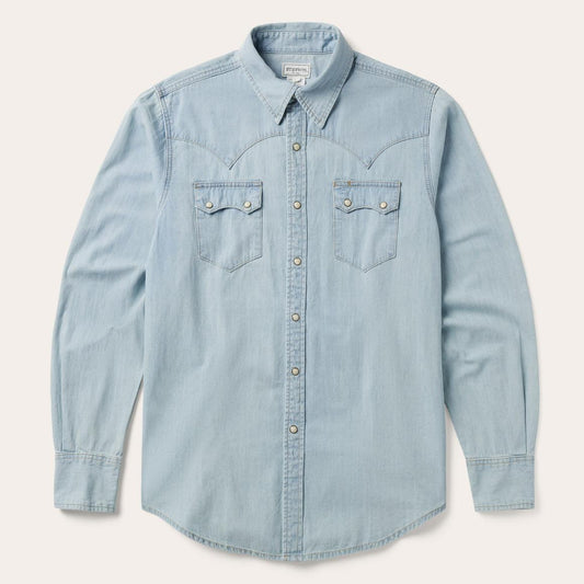 Light Blue Denim Western Shirt Blue | Men Stetson Western Shirts