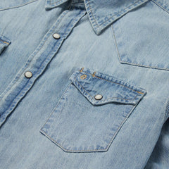 Long-Sleeved Denim Shirt Blue | Men Stetson Denim Shirts