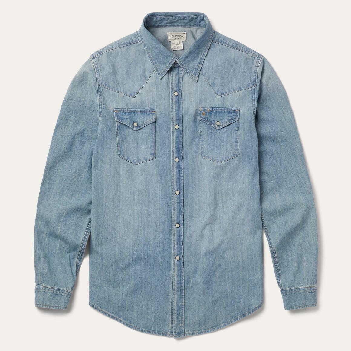 Long-Sleeved Denim Shirt Blue | Men Stetson Western Shirts