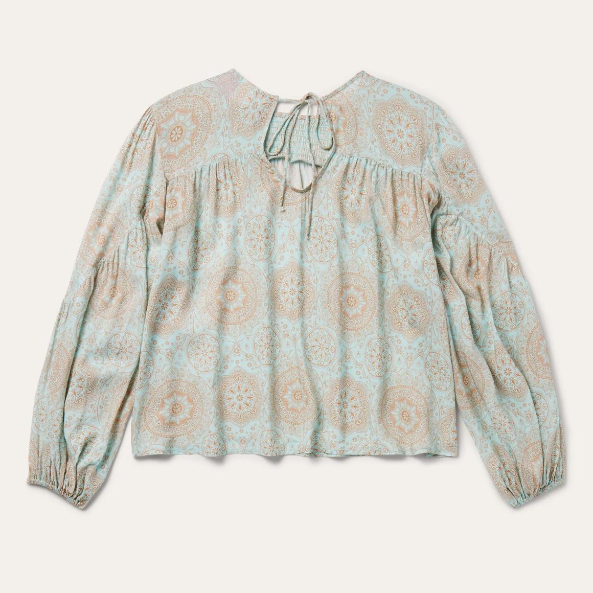 Mandala Print Peasant Blouse Blue | Women Stetson Blouses