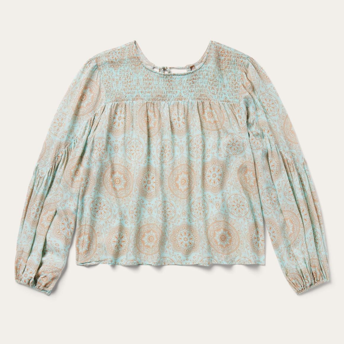 Mandala Print Peasant Blouse Blue | Women Stetson Blouses