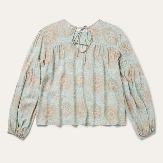 Mandala Print Peasant Blouse Blue | Women Stetson Blouses