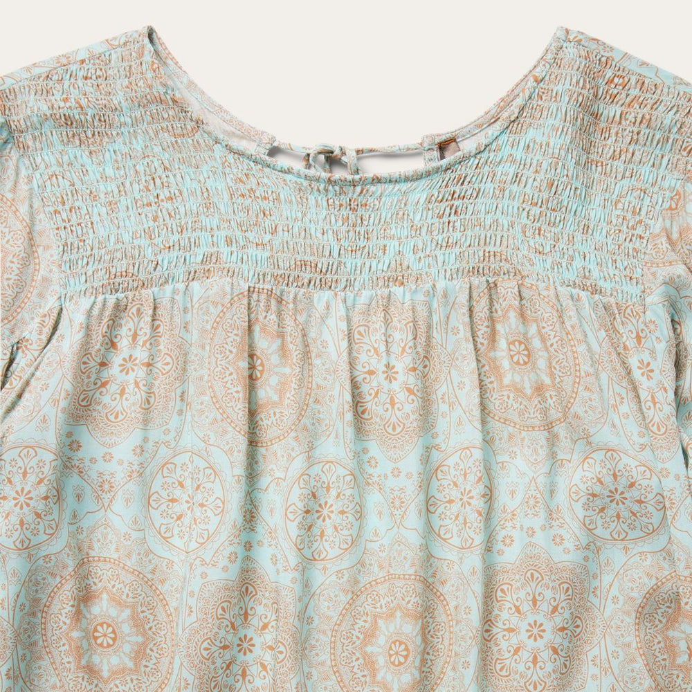 Mandala Print Peasant Blouse Blue | Women Stetson Blouses