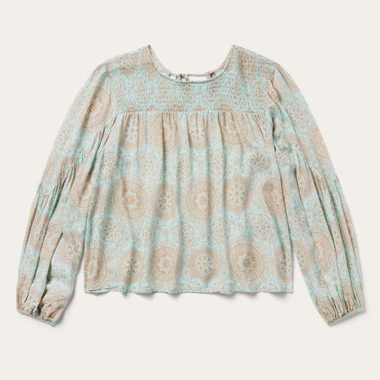 Mandala Print Peasant Blouse Blue | Women Stetson Blouses