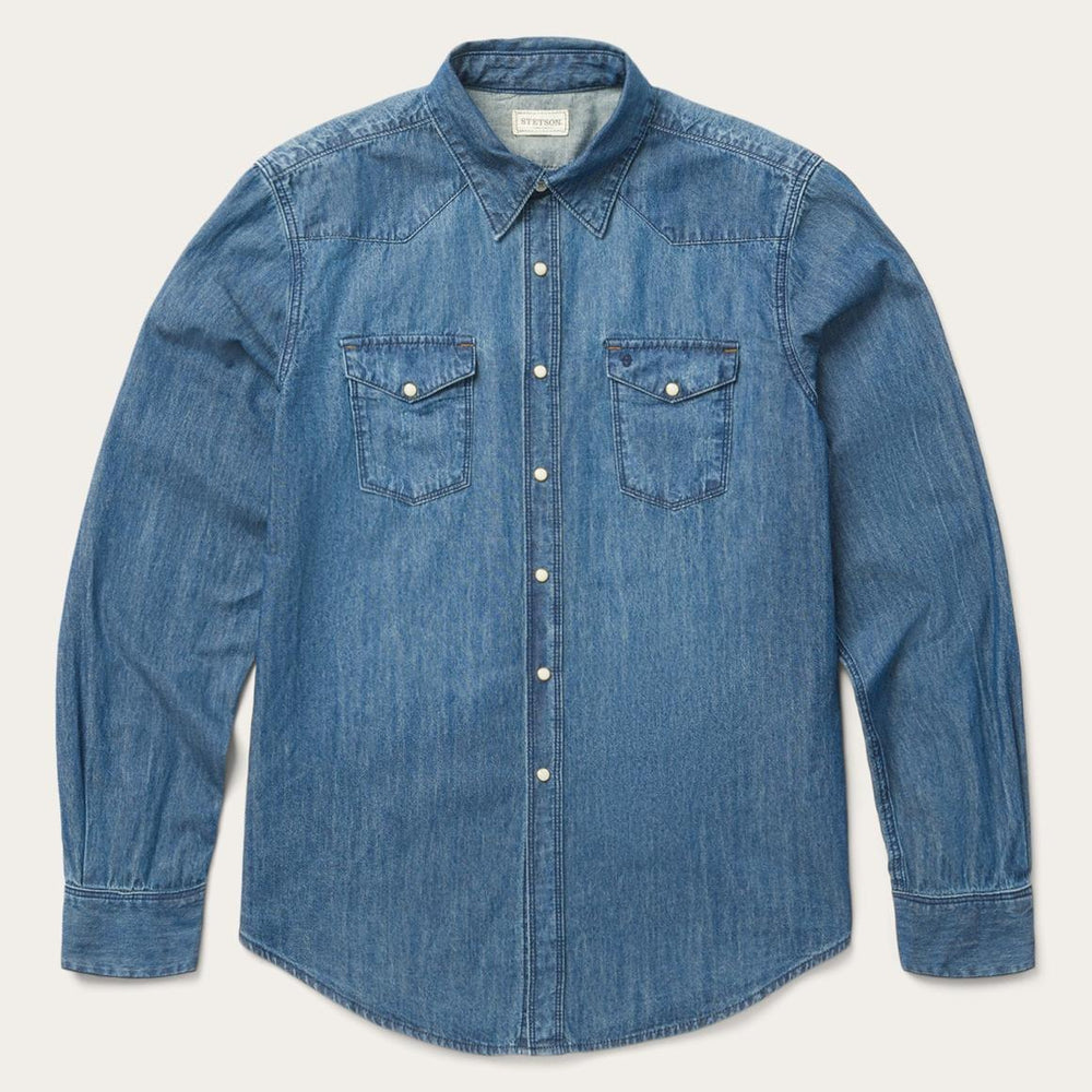 Medium Blue Denim Shirt Blue | Men Stetson Classic Cut