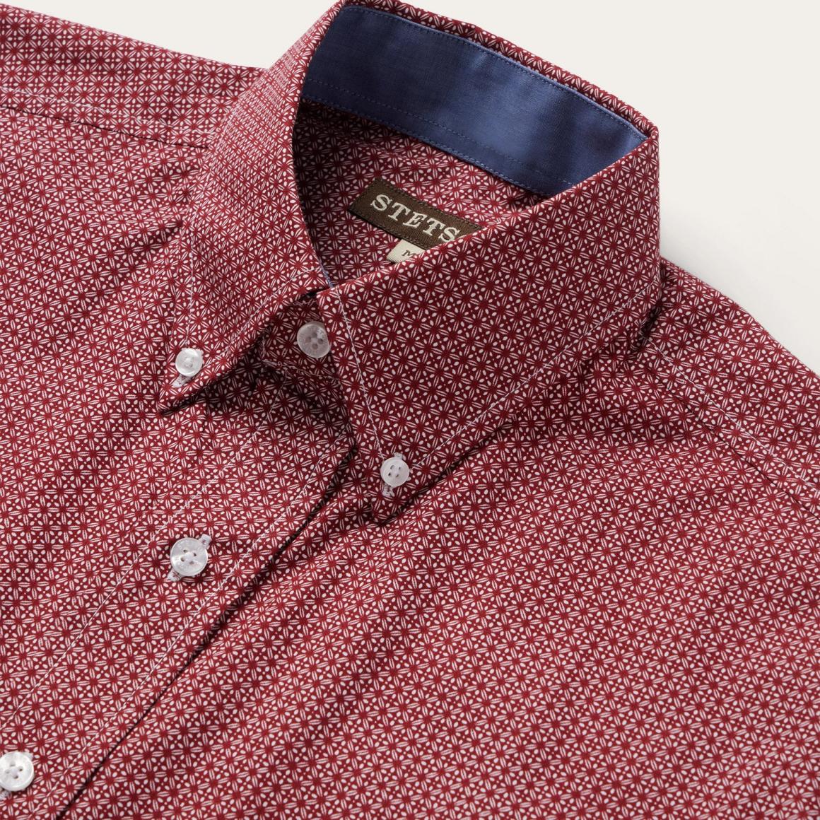 Micro Print Button-Front Shirt Red | Men Stetson Modern Cut