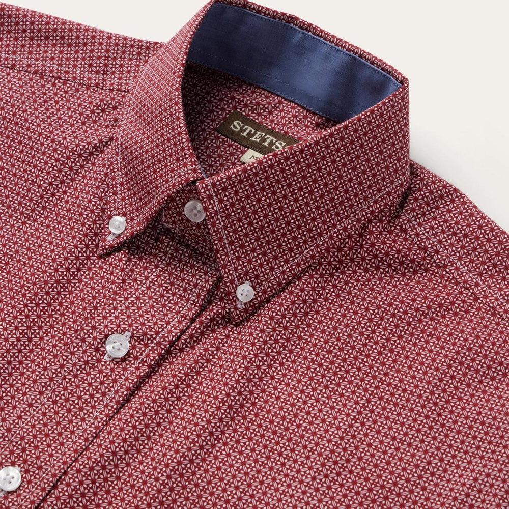 Micro Print Button-Front Shirt Red | Men Stetson Modern Cut
