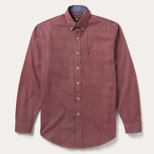 Micro Print Button-Front Shirt Red | Men Stetson Modern Cut