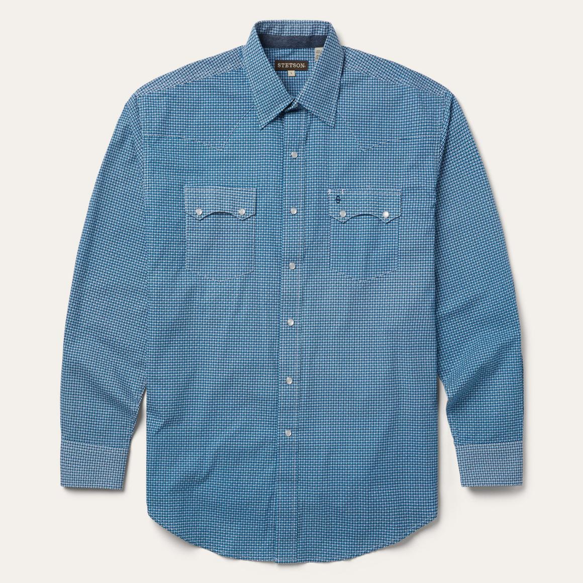Micro Print Western Shirt Blue | Men Stetson Classic Cut