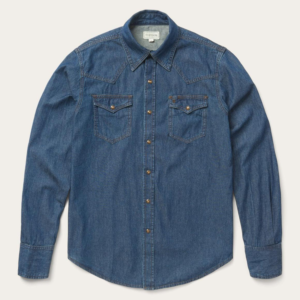 Modern Denim Western Shirt Blue | Men Stetson Denim Shirts