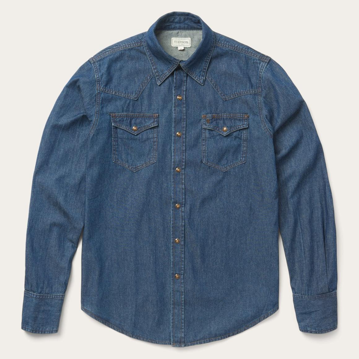 Modern Denim Western Shirt Blue | Men Stetson Denim Shirts