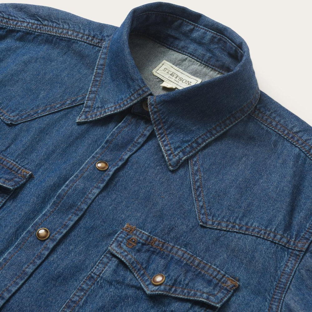 Modern Denim Western Shirt Blue | Men Stetson Denim Shirts