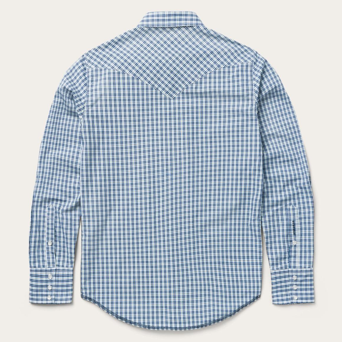 Modern Snap Front Shirt In Mini Check Blue | Men Stetson Modern Cut