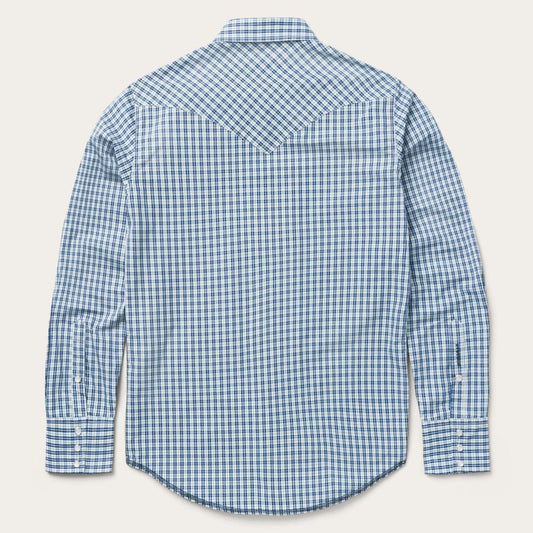 Modern Snap Front Shirt In Mini Check Blue | Men Stetson Modern Cut