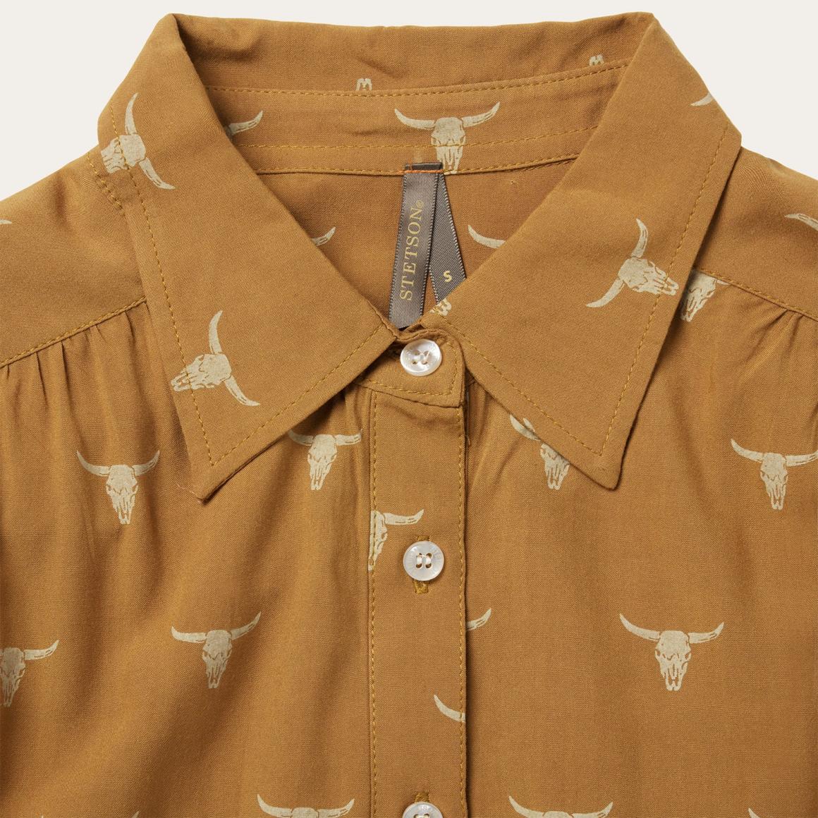 Mojave Longhorn Print Poet Blouse Brown | Women Stetson Blouses