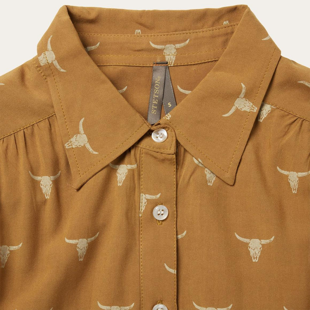 Mojave Longhorn Print Poet Blouse Brown | Women Stetson Blouses