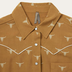 Mojave Longhorn Print Snap Western Shirt Brown | Women Stetson Western Shirts