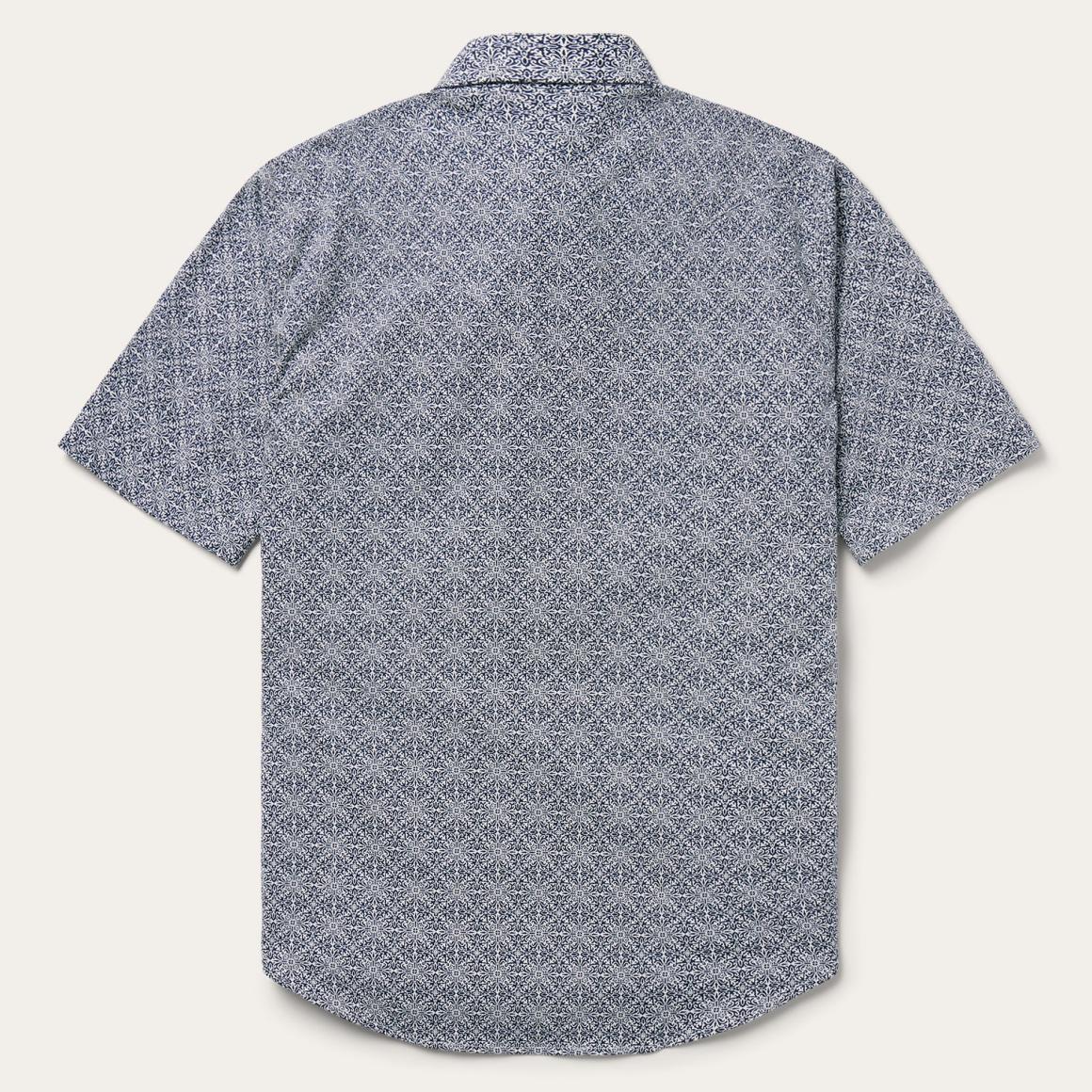 Navy Print Short Sleeve Western Shirt Blue | Men Stetson Classic Cut