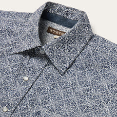 Navy Print Short Sleeve Western Shirt Blue | Men Stetson Classic Cut