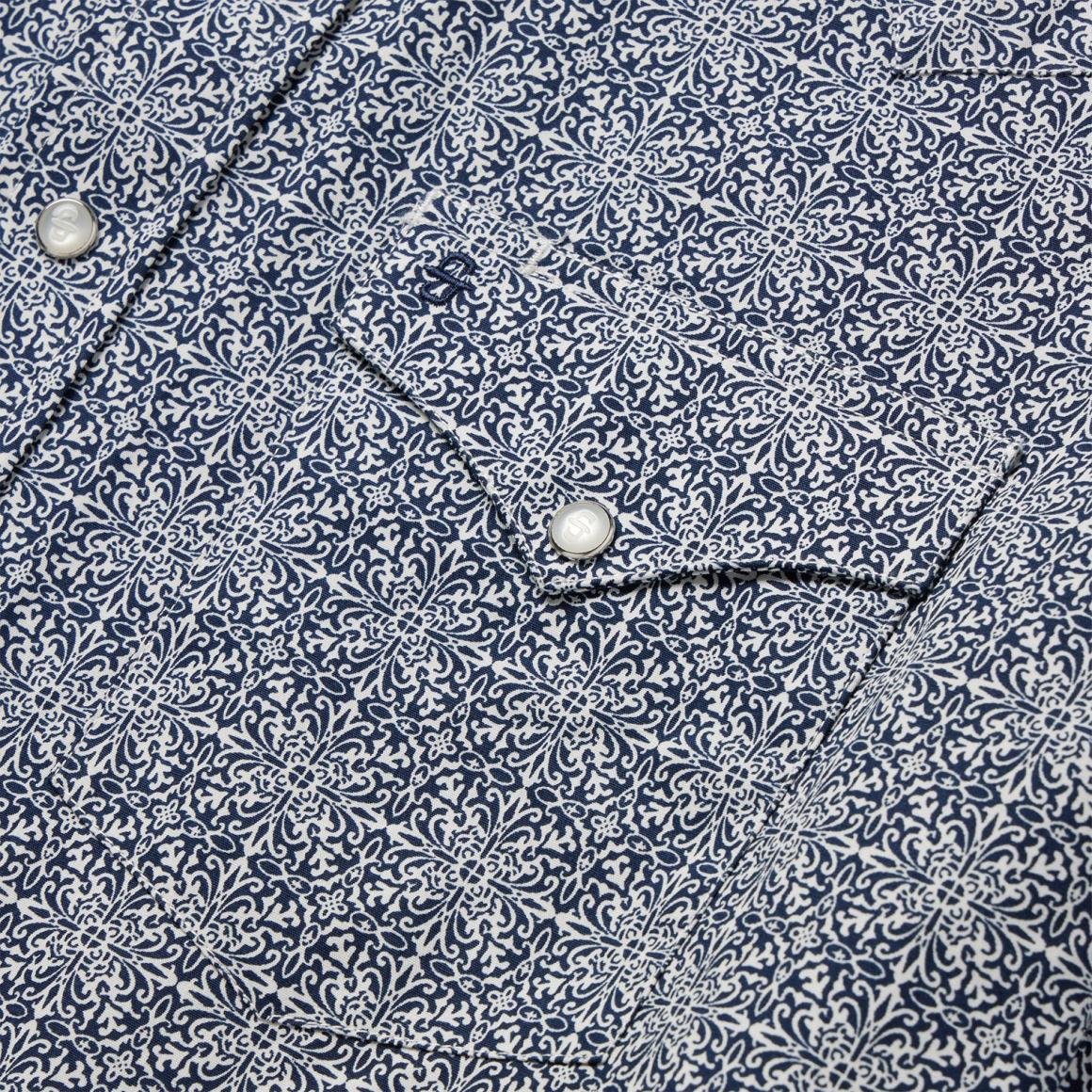 Navy Print Short Sleeve Western Shirt Blue | Men Stetson Classic Cut