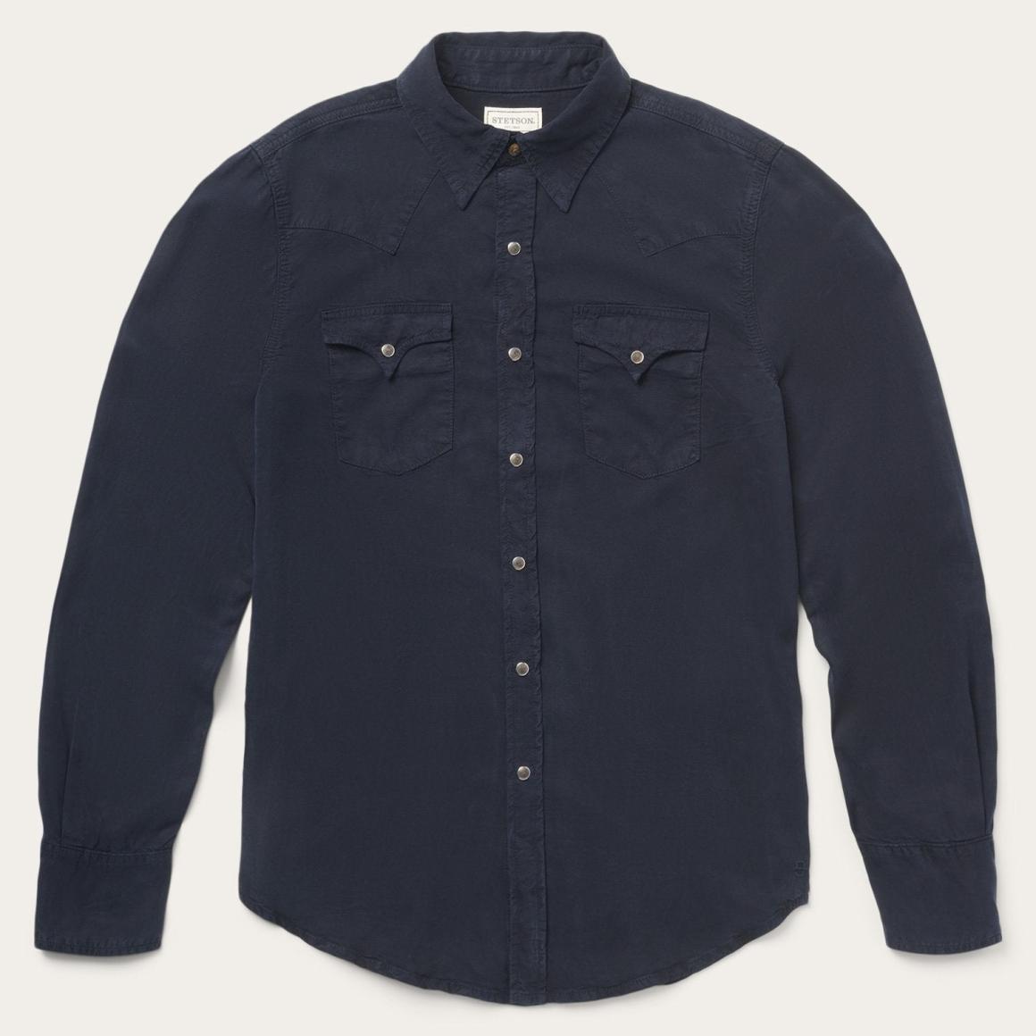 Navy Twill Shirt Blue | Men Stetson Western Shirts