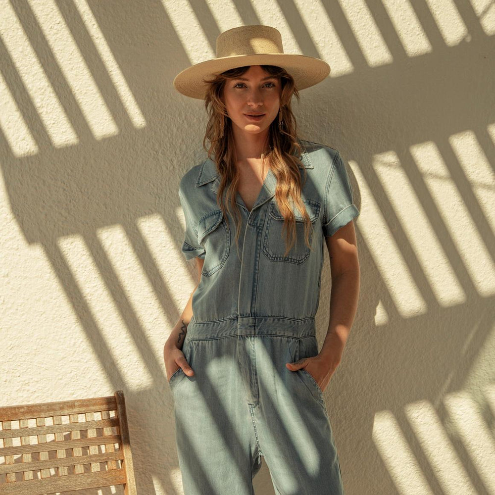 Notch Collar Jumpsuit Blue | Women Stetson Jumpsuits
