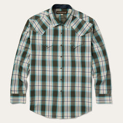 Olive Ombre Plaid Western Shirt Green | Men Stetson Classic Cut
