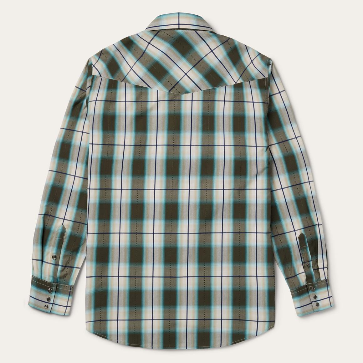 Olive Ombre Plaid Western Shirt Green | Men Stetson Western Shirts