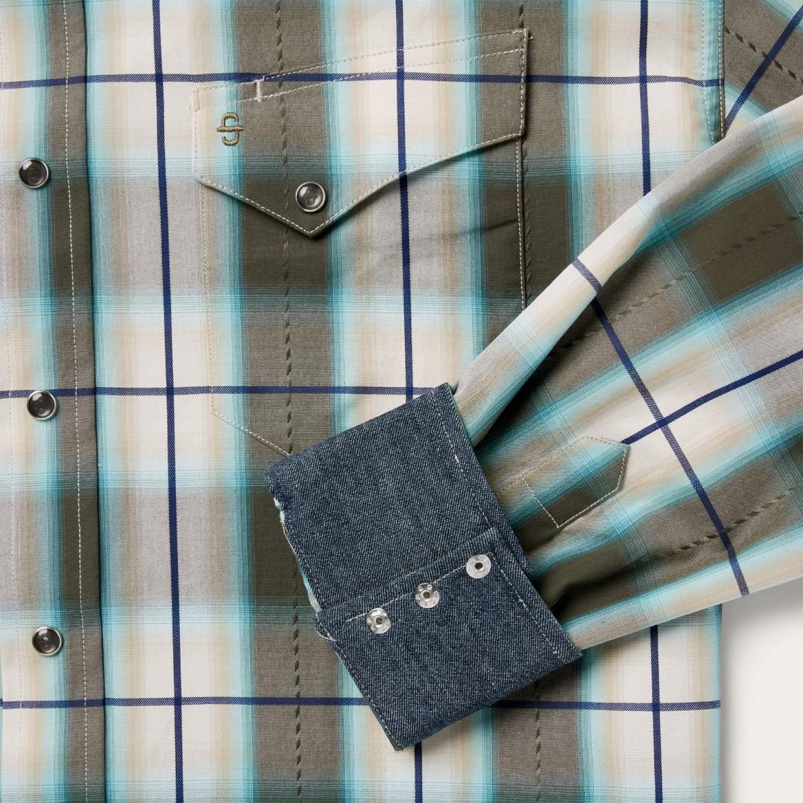 Olive Ombre Plaid Western Shirt Green | Men Stetson Western Shirts