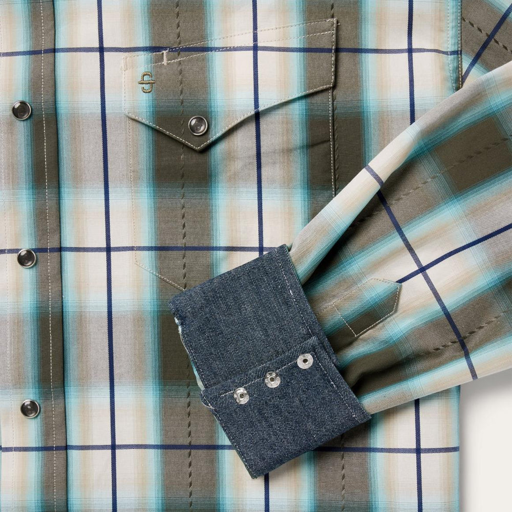Olive Ombre Plaid Western Shirt Green | Men Stetson Western Shirts