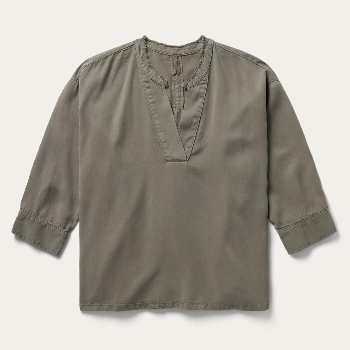 Olive Twill Peasant Blouse Green | Women Stetson Blouses