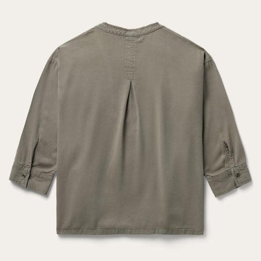 Olive Twill Peasant Blouse Green | Women Stetson Blouses