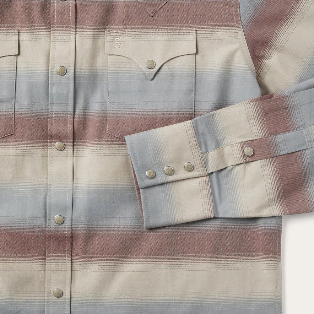 Ombre Stripe Twill Shirt Wine | Men Stetson Modern Cut