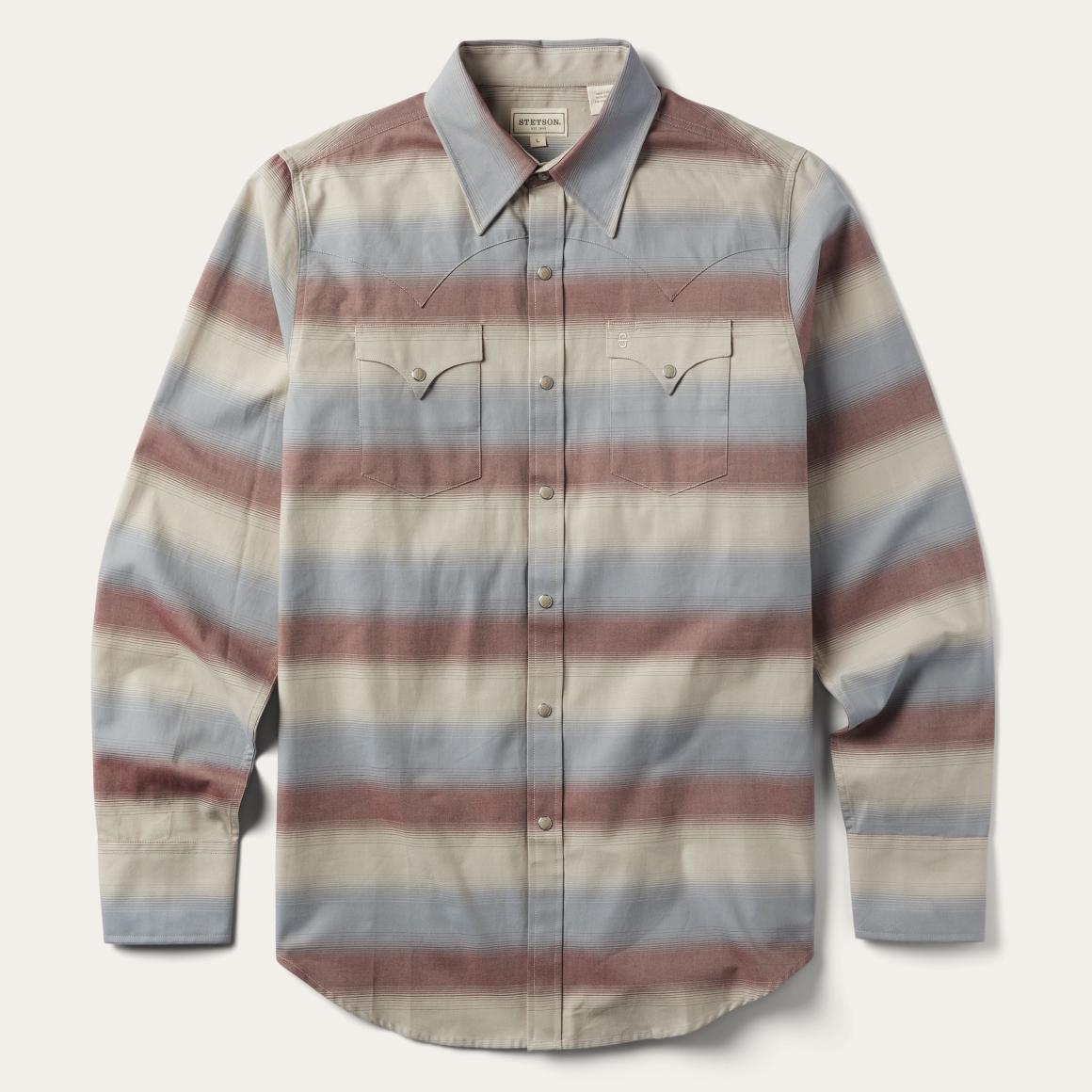 Ombre Stripe Twill Shirt Wine | Men Stetson Western Shirts