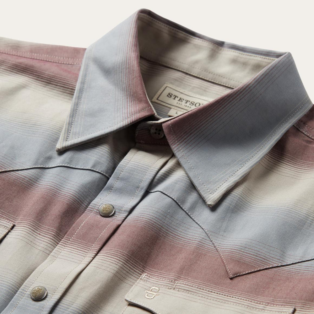 Ombre Stripe Twill Shirt Wine | Men Stetson Western Shirts