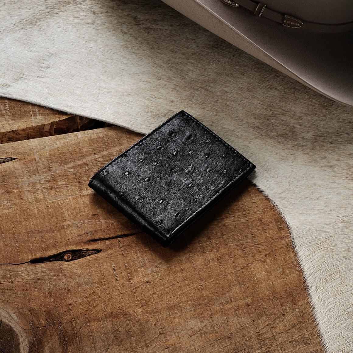 Ostrich Bi-Fold Wallet Black Cowboy Classic | Men Stetson Wallets