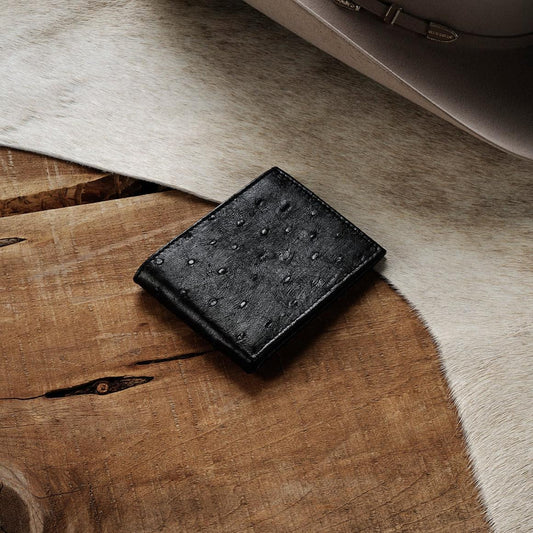 Ostrich Bi-Fold Wallet Black Cowboy Classic | Men Stetson Wallets