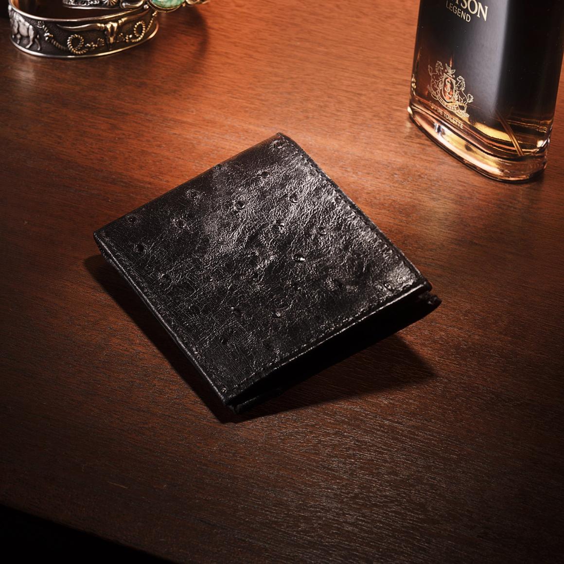 Ostrich Bi-Fold Wallet Black Cowboy Classic | Men Stetson Wallets