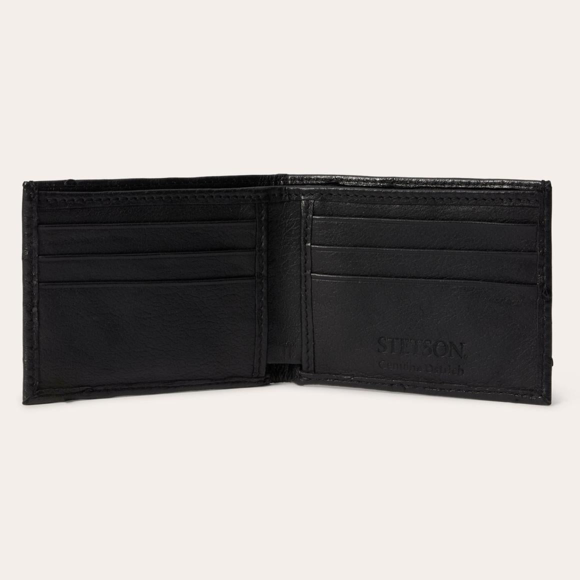 Ostrich Bi-Fold Wallet Black Cowboy Classic | Men Stetson Wallets