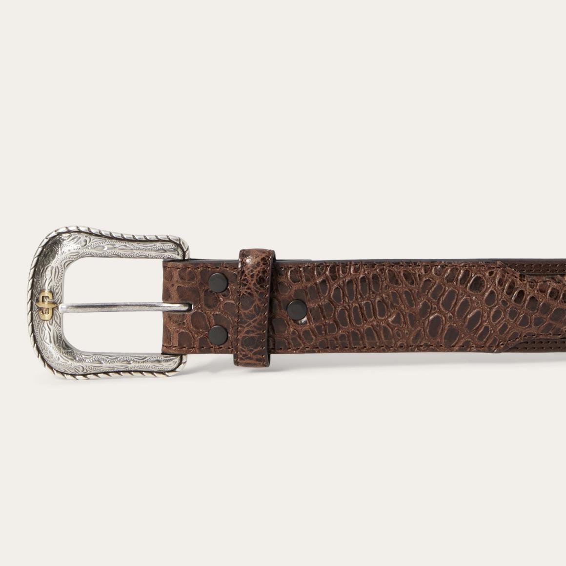 Ostrich Print Croco Embossed Western Tabs Belt Cognac/california Nut | Men Stetson Belts