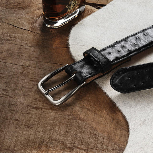 Ostrich Western Tab Belt - 1 1/4&quot; Width Black Cowboy Classic | Men Stetson Belts