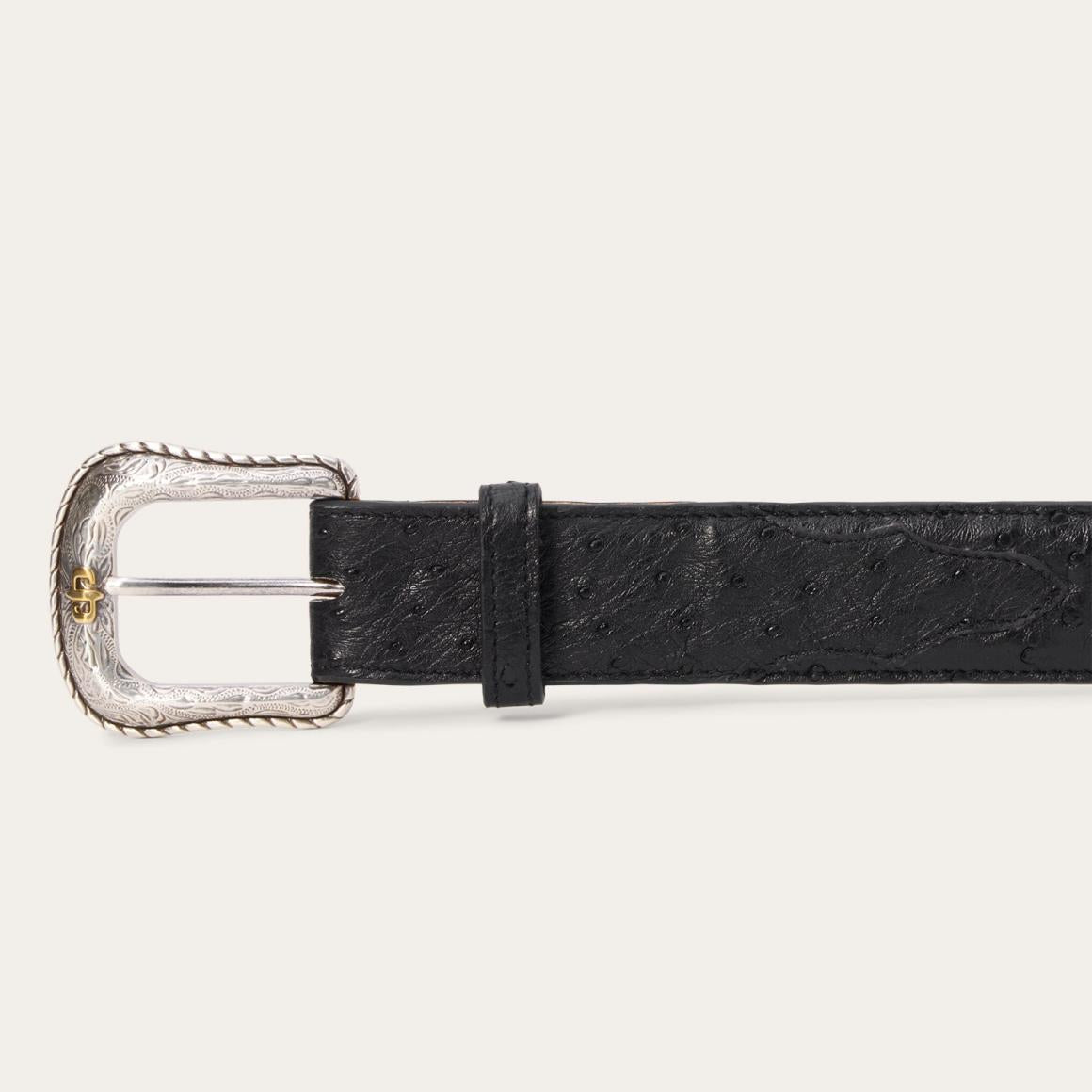 Ostrich Western Tab Belt Black | Men Stetson Belts