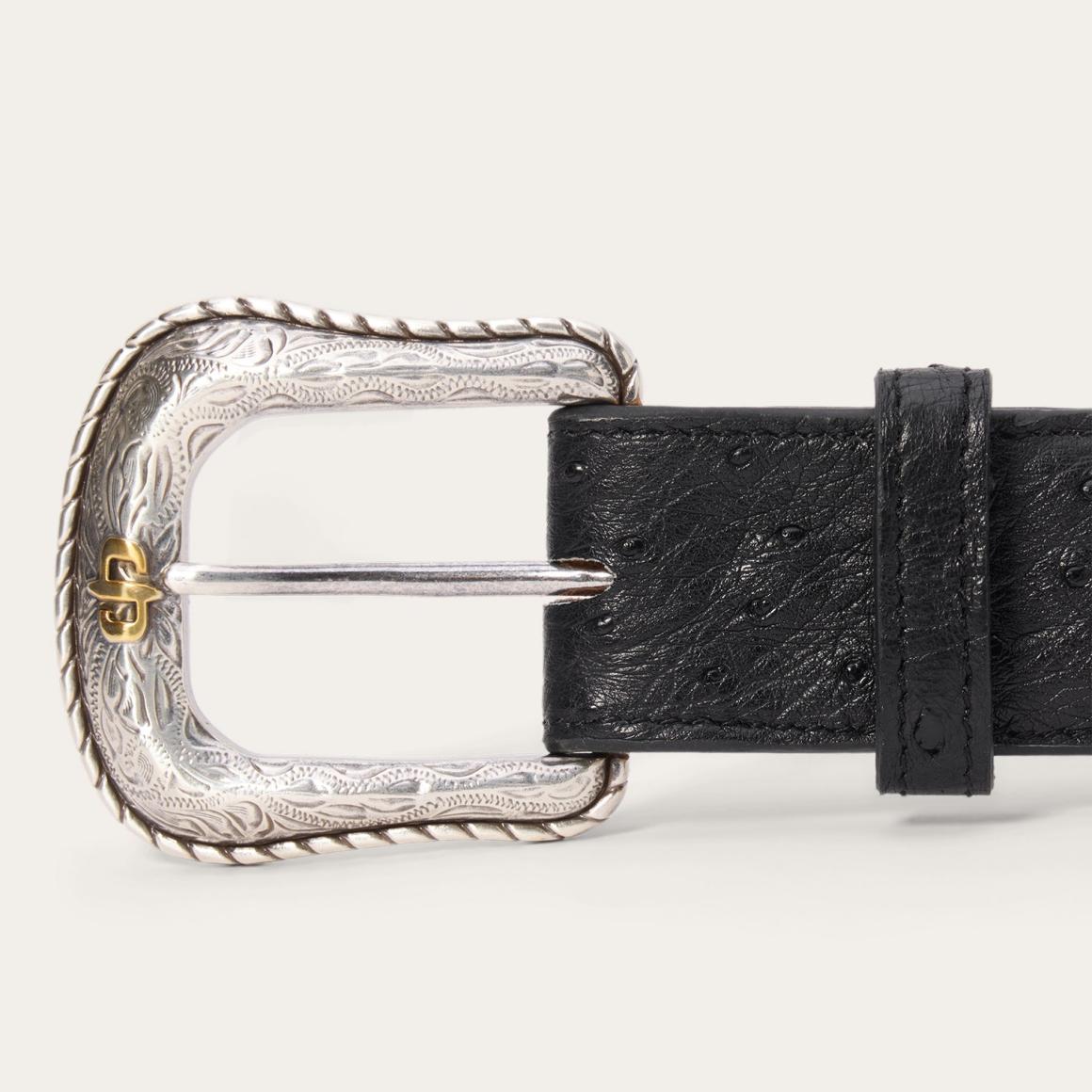 Ostrich Western Tab Belt Black | Men Stetson Belts