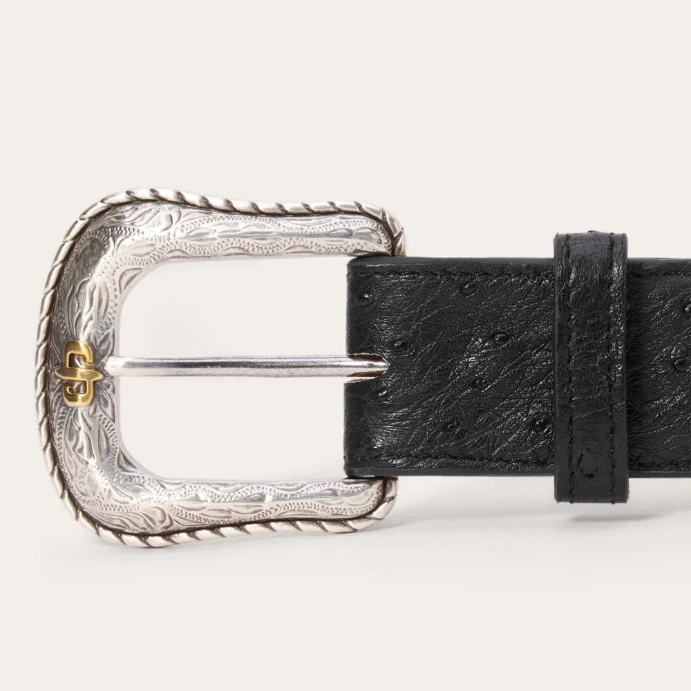 Ostrich Western Tab Belt Black | Men Stetson Belts
