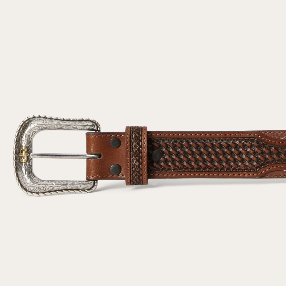 Pebble Leather Basket Weave Tabs Belt Natural/brown | Men Stetson Belts