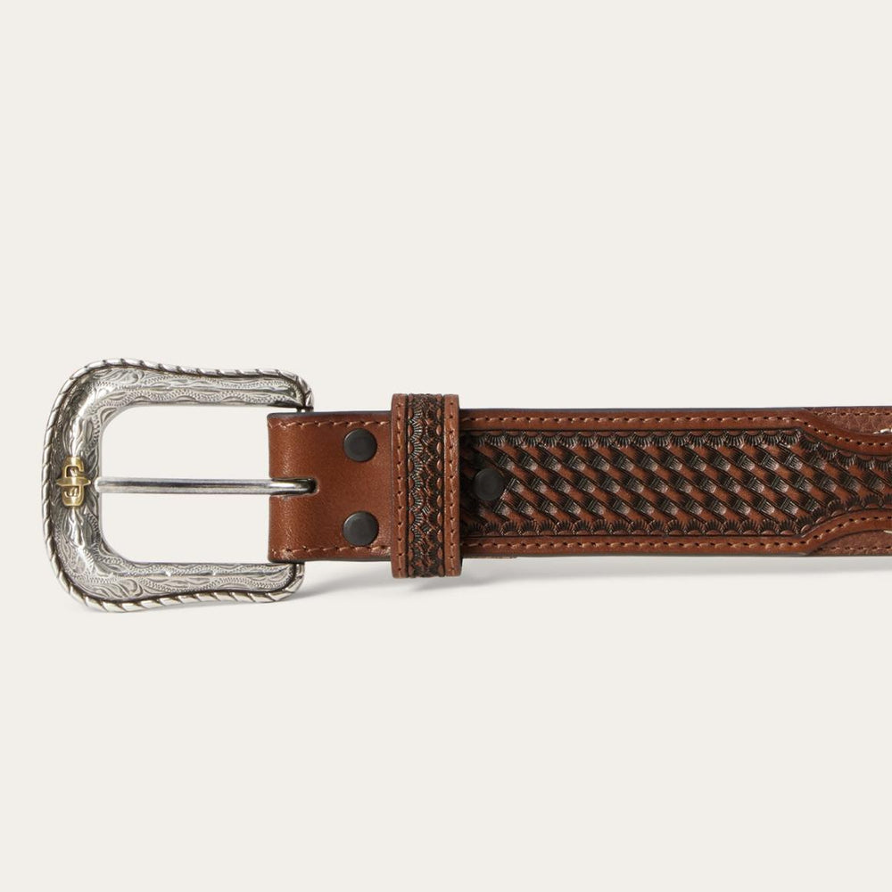 Pebble Leather Basket Weave Tabs Belt Natural/brown | Men Stetson Belts