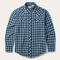 Plaid Twill Dobby Western Shirt Blue | Men Stetson Western Shirts